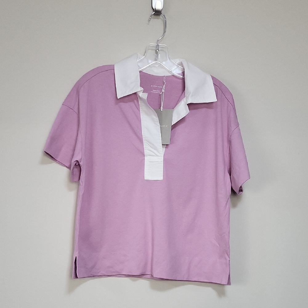 EVERLANE Purple Organic Cotton White Collar Short Sleeve Polo Shirt